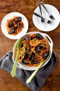 Spicy Spanish Spaghetti with Sausage and Mussels Recipe