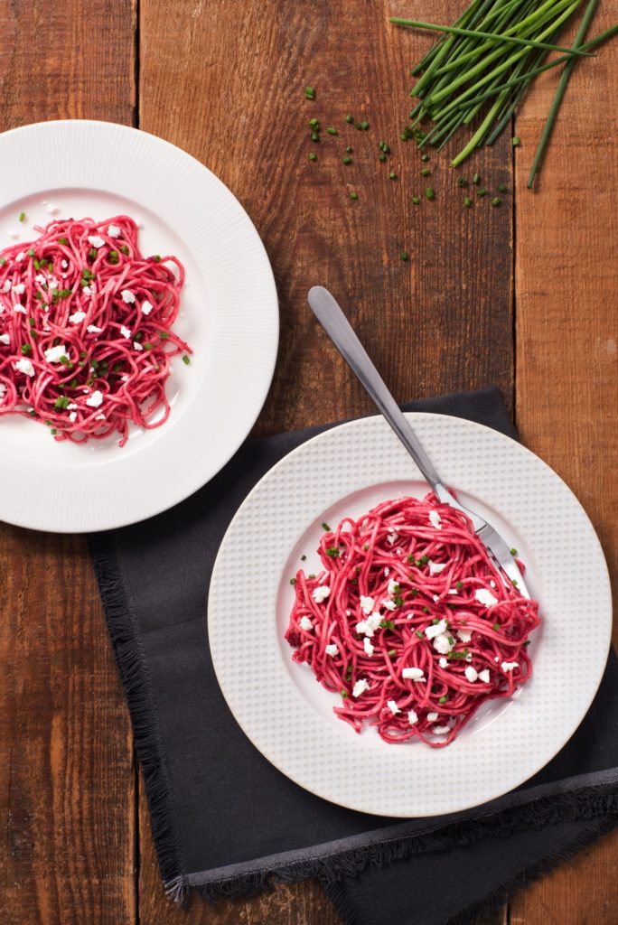 Angel Hair Pasta Recipe with Beet Pesto and Goat Cheese