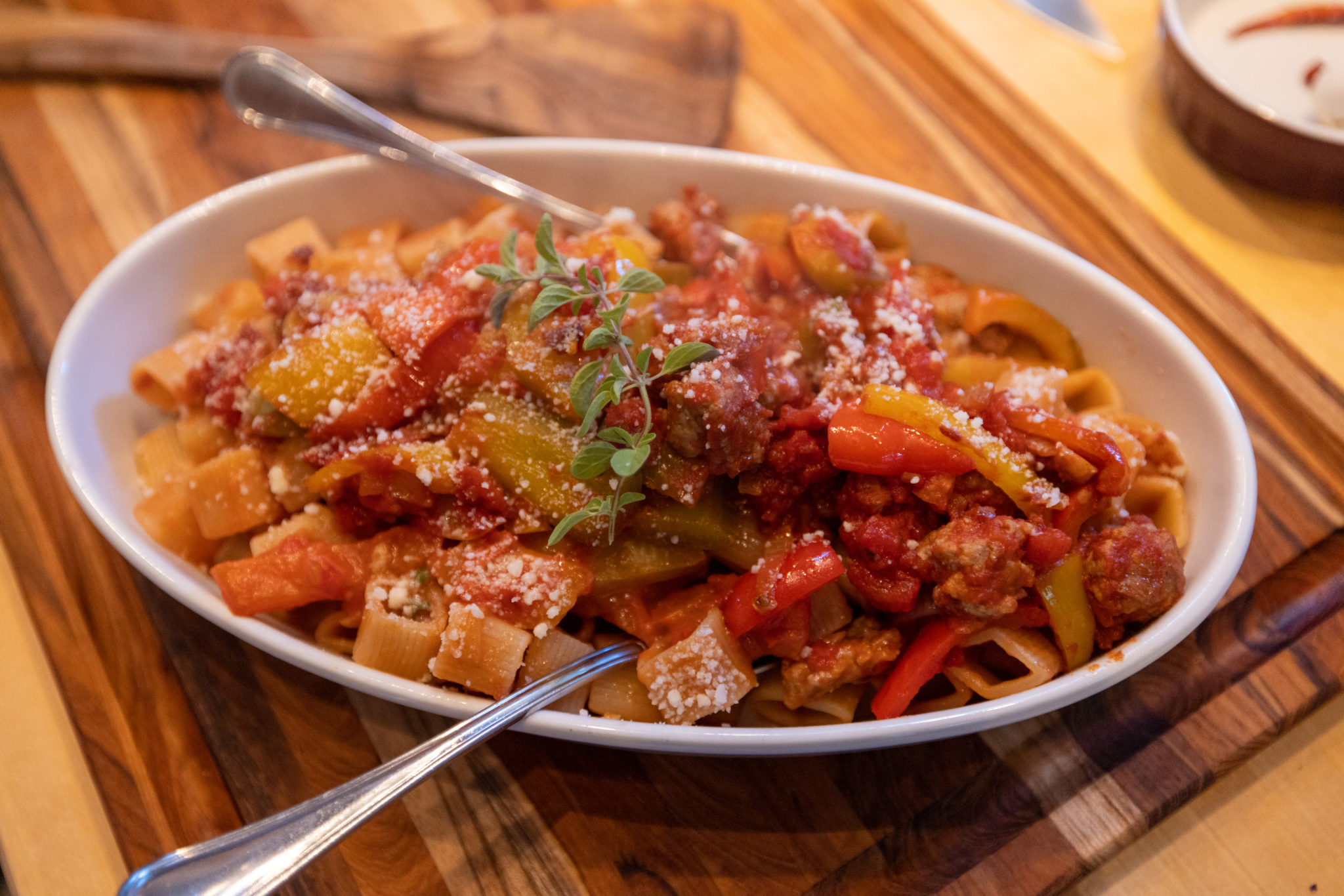 Rigatoni with Italian Sausage, Greens, Gorgonzola & Walnuts